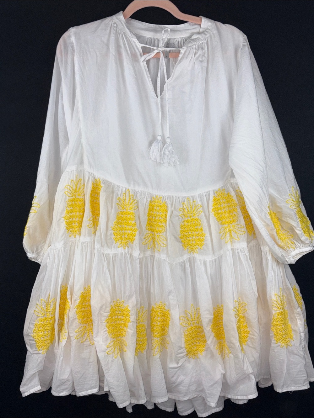 Seafolly Corsica White Dress 100% Cotton with Embroidered Yellow Pineapple